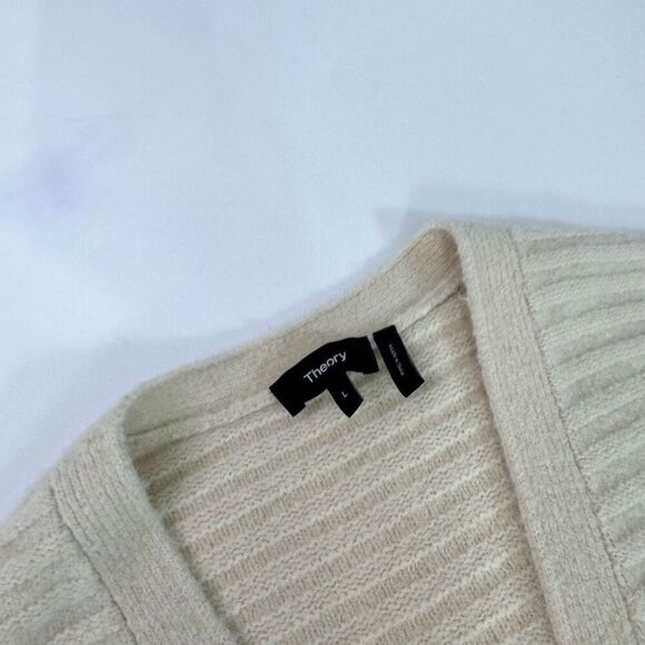 Theory Sweater Cardigan Womens Large Cream Ivory Paramour Merino Wool Yak Blend - Picture 3 of 10
